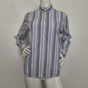 J. Crew Blue White Preppy Coastal Striped Cotton Button Down Shirt Size 6
